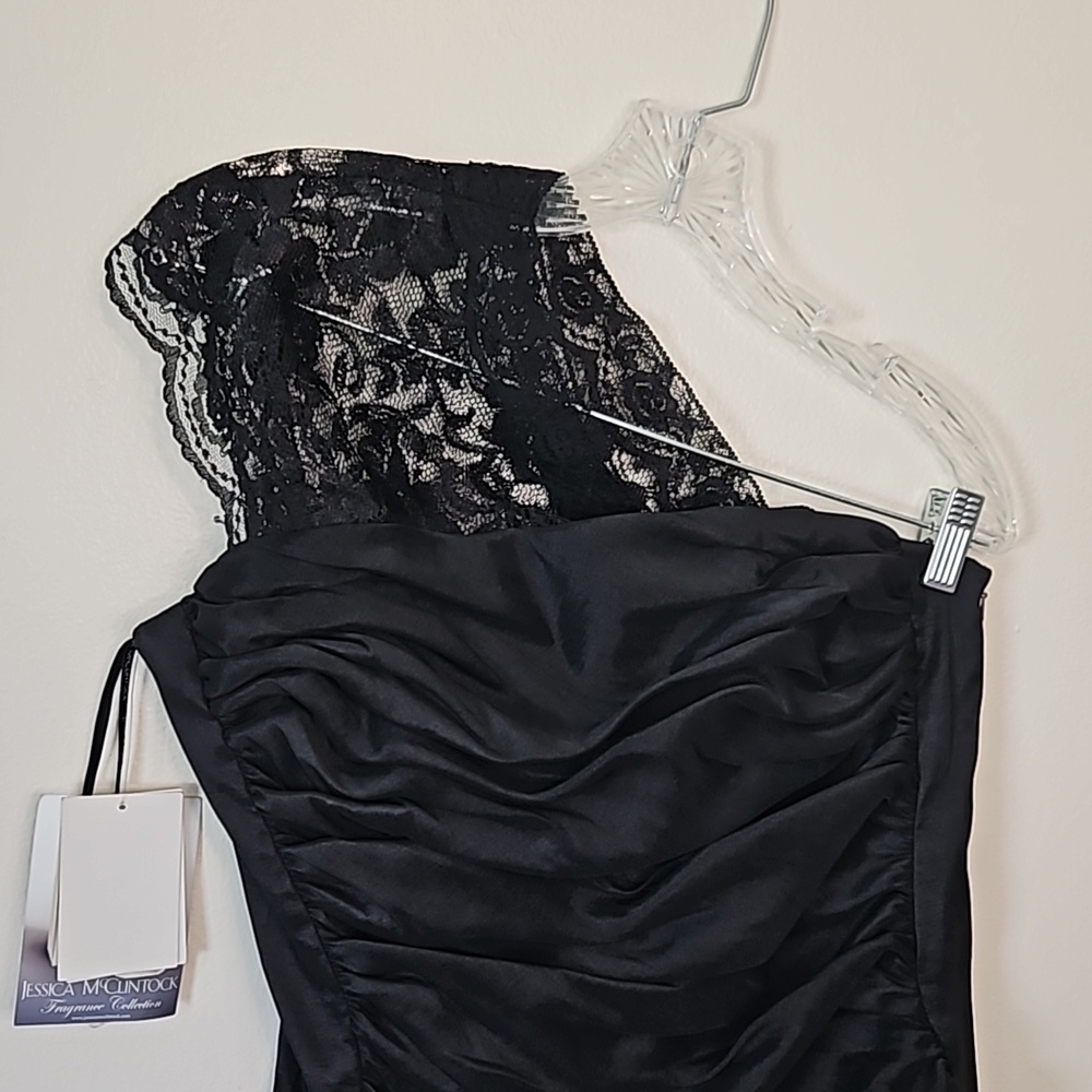 Jessica McClintock Black Lace One Shoulder Dress Size 12 NWT - Picture 2 of 9